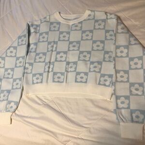 Floral Checkered Sweater - Blue and White Shein women’s size L crewneck